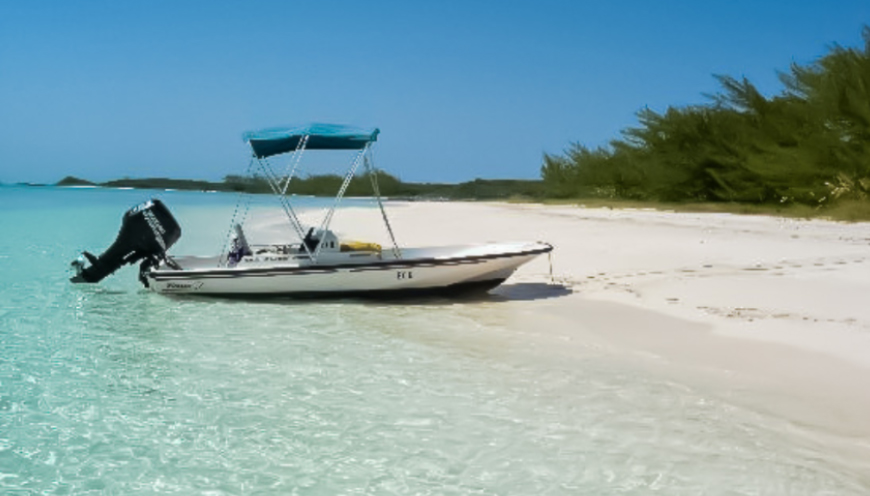Boat to a deserted beach